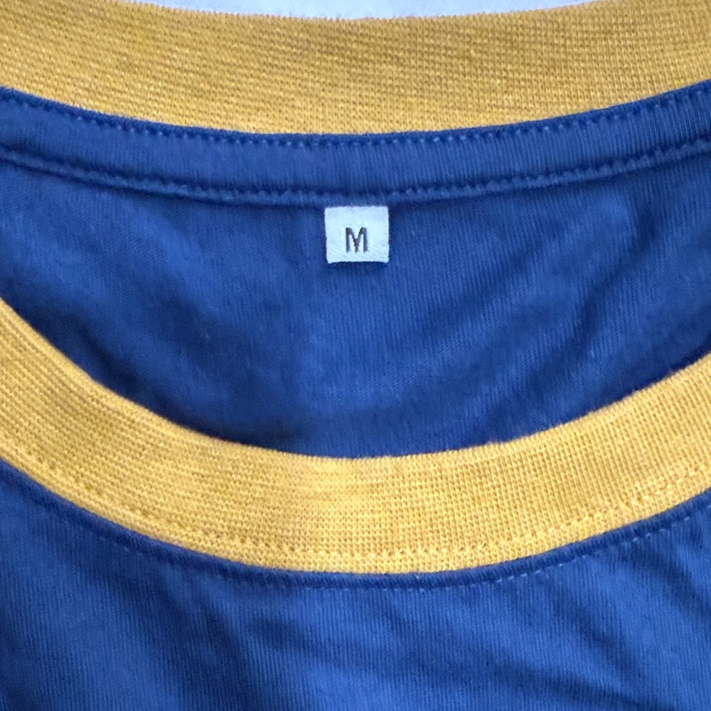 Miller Lite Football Navy Blue T-Shirt with Mustard Yellow Neck Trim - Picture 3 of 5